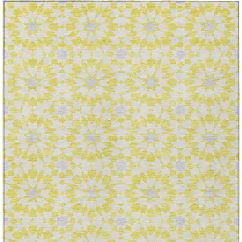 10' X 14' Yellow Ivory And Gray Floral Medallion Washable Indoor Outdoor Area Rug