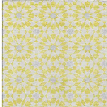 10' X 14' Yellow Ivory And Gray Floral Medallion Washable Indoor Outdoor Area Rug