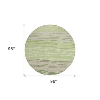 8' Artichoke Green And Taupe Round Striped Washable Indoor Outdoor Area Rug
