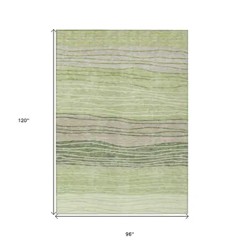 8' X 10' Artichoke Green And Taupe Striped Washable Indoor Outdoor Area Rug