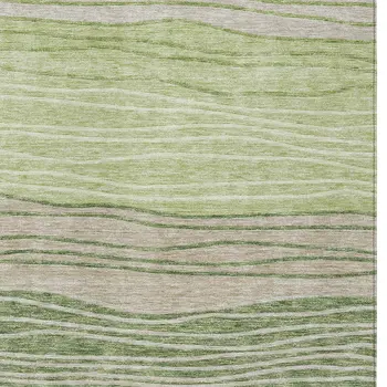 9' X 12' Artichoke Green And Taupe Striped Washable Indoor Outdoor Area Rug