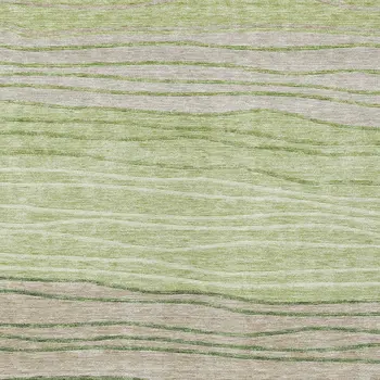 10' X 14' Artichoke Green And Taupe Striped Washable Indoor Outdoor Area Rug