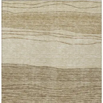 3' X 5' Beige Brown And Taupe Striped Washable Indoor Outdoor Area Rug