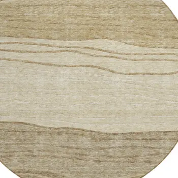 8' Beige Brown And Taupe Round Striped Washable Indoor Outdoor Area Rug