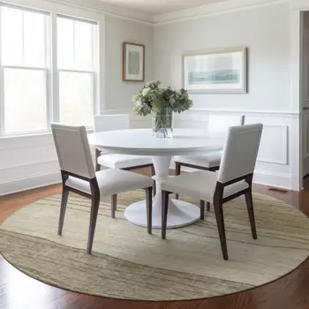 8' Beige Brown And Taupe Round Striped Washable Indoor Outdoor Area Rug