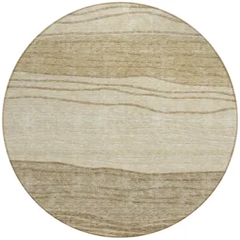 8' Beige Brown And Taupe Round Striped Washable Indoor Outdoor Area Rug