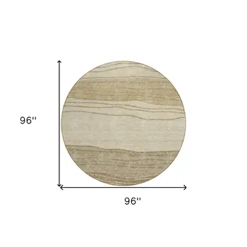 8' Beige Brown And Taupe Round Striped Washable Indoor Outdoor Area Rug