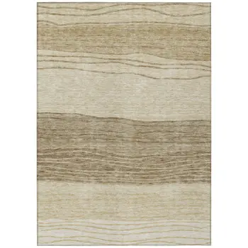 8' X 10' Beige Brown And Taupe Striped Washable Indoor Outdoor Area Rug