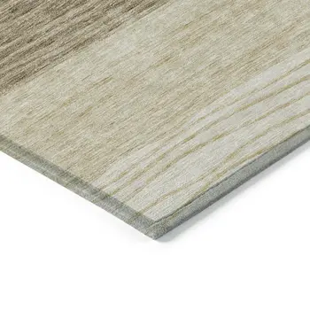 8' X 10' Beige Brown And Taupe Striped Washable Indoor Outdoor Area Rug