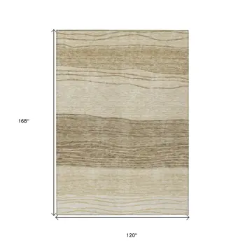 10' X 14' Beige Brown And Taupe Striped Washable Indoor Outdoor Area Rug