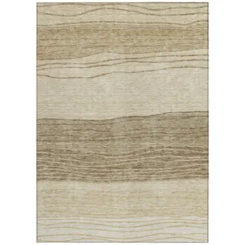 10' X 14' Beige Brown And Taupe Striped Washable Indoor Outdoor Area Rug