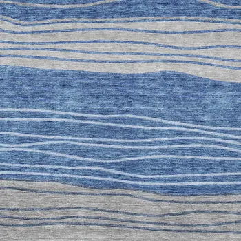 8' X 10' Navy Blue And Gray Striped Washable Indoor Outdoor Area Rug