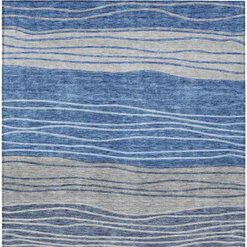 9' X 12' Navy Blue And Gray Striped Washable Indoor Outdoor Area Rug
