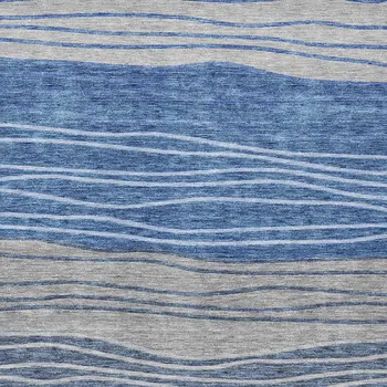 10' X 14' Navy Blue And Gray Striped Washable Indoor Outdoor Area Rug