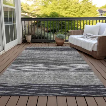 3' X 5' Gray Charcoal And Silver Striped Washable Indoor Outdoor Area Rug