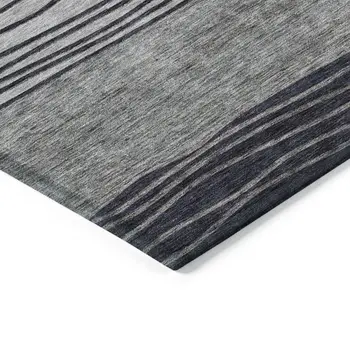 3' X 5' Gray Charcoal And Silver Striped Washable Indoor Outdoor Area Rug