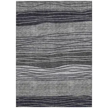 3' X 5' Gray Charcoal And Silver Striped Washable Indoor Outdoor Area Rug