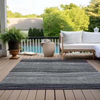 3' X 5' Gray Charcoal And Silver Striped Washable Indoor Outdoor Area Rug