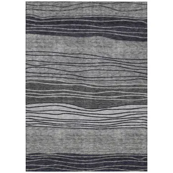 8' X 10' Gray Charcoal And Silver Striped Washable Indoor Outdoor Area Rug