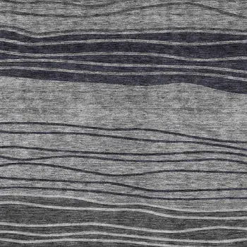 9' X 12' Gray Charcoal And Silver Striped Washable Indoor Outdoor Area Rug