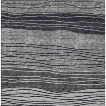 10' X 14' Gray Charcoal And Silver Striped Washable Indoor Outdoor Area Rug