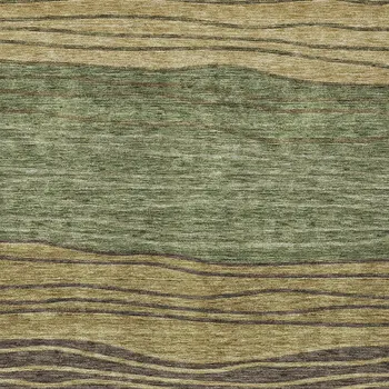 3' X 5' Olive Green And Chocolate Striped Washable Indoor Outdoor Area Rug