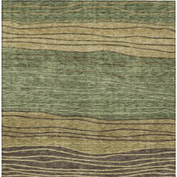 5' X 8' Olive Green And Chocolate Striped Washable Indoor Outdoor Area Rug