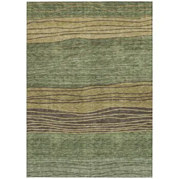 8' X 10' Olive Green And Chocolate Striped Washable Indoor Outdoor Area Rug