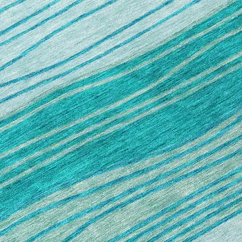 8' Sky Blue Teal Blue And Aqua Round Striped Washable Indoor Outdoor Area Rug