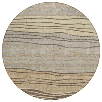 8' Taupe Brown And Beige Round Striped Washable Indoor Outdoor Area Rug