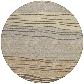 8' Taupe Brown And Beige Round Striped Washable Indoor Outdoor Area Rug