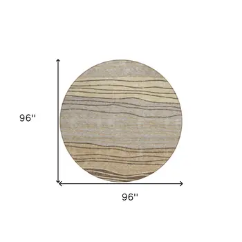 8' Taupe Brown And Beige Round Striped Washable Indoor Outdoor Area Rug