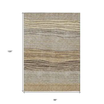 8' X 10' Taupe Brown And Beige Striped Washable Indoor Outdoor Area Rug