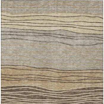 10' X 14' Taupe Brown And Beige Striped Washable Indoor Outdoor Area Rug