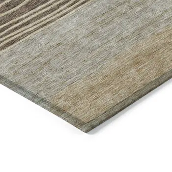 10' X 14' Taupe Brown And Beige Striped Washable Indoor Outdoor Area Rug
