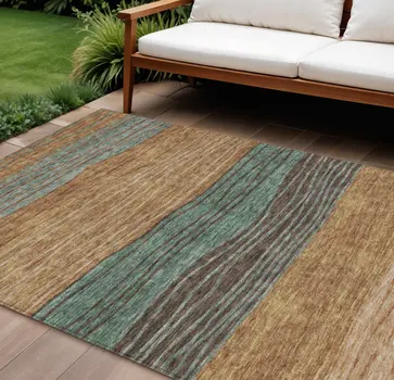 8' X 10' Terra Cotta Copper And Beige Striped Washable Indoor Outdoor Area Rug