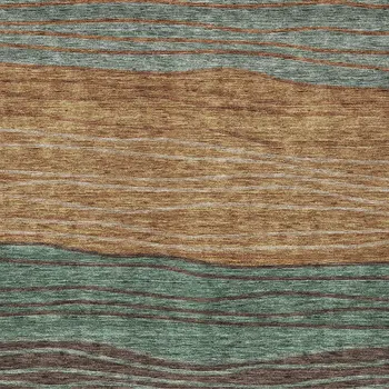 8' X 10' Terra Cotta Copper And Beige Striped Washable Indoor Outdoor Area Rug