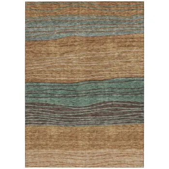 10' X 14' Terra Cotta Copper And Beige Striped Washable Indoor Outdoor Area Rug