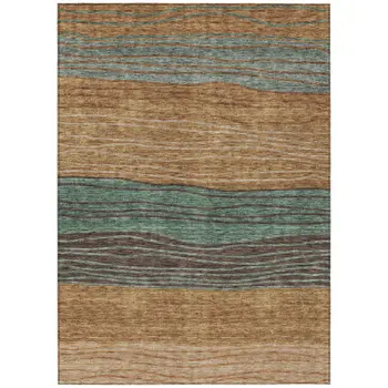 10' X 14' Terra Cotta Copper And Beige Striped Washable Indoor Outdoor Area Rug