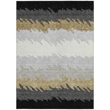 3' X 5' Black Charcoal And Silver Striped Washable Indoor Outdoor Area Rug
