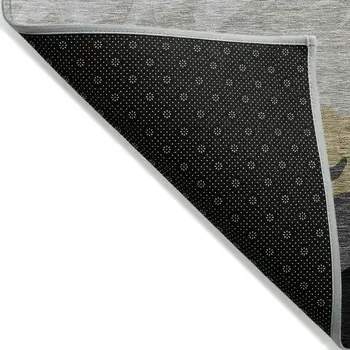 8' X 10' Black Charcoal And Silver Striped Washable Indoor Outdoor Area Rug