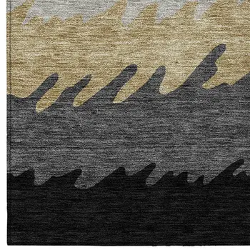 9' X 12' Black Charcoal And Silver Striped Washable Indoor Outdoor Area Rug