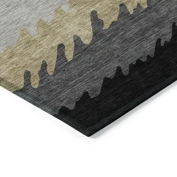 9' X 12' Black Charcoal And Silver Striped Washable Indoor Outdoor Area Rug
