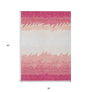 3' X 5' Blush Pink And Ivory Striped Washable Indoor Outdoor Area Rug