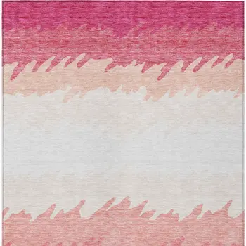 5' X 8' Blush Pink And Ivory Striped Washable Indoor Outdoor Area Rug