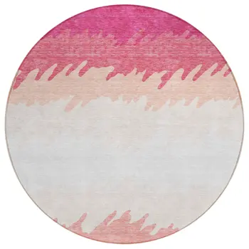 8' Blush Pink And Ivory Round Striped Washable Indoor Outdoor Area Rug