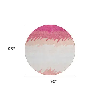 8' Blush Pink And Ivory Round Striped Washable Indoor Outdoor Area Rug