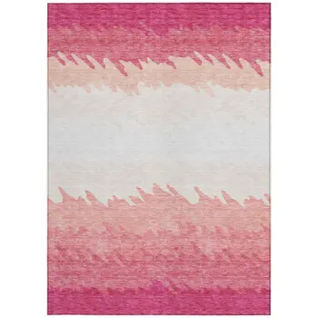 8' X 10' Blush Pink And Ivory Striped Washable Indoor Outdoor Area Rug