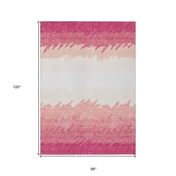 8' X 10' Blush Pink And Ivory Striped Washable Indoor Outdoor Area Rug