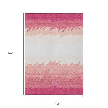 9' X 12' Blush Pink And Ivory Striped Washable Indoor Outdoor Area Rug